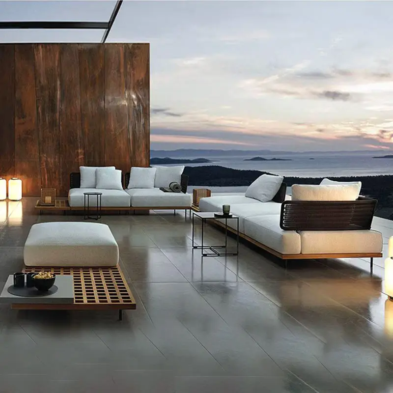 Jardim conjunto de sofá de vime moderno, sofá de jardim ao ar livre e de luxo