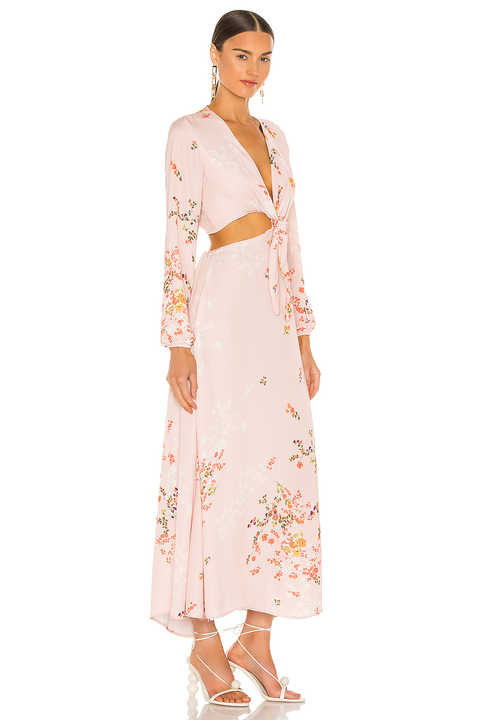 Frauen Sommer rücken freie Krawatte V-Ausschnitt Langarm Maxi kleid aus geschnitten Sexy Chiffon Blumen Freizeit kleider