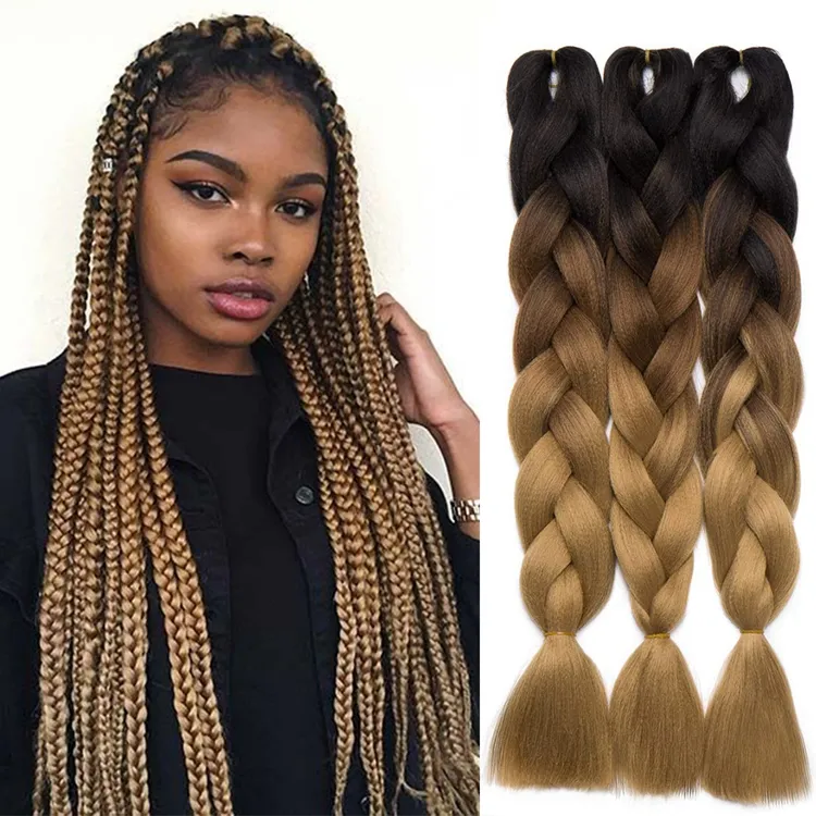 Aisi Hair-trenza de pelo Jumbo de ganchillo, fibra preestirada resistente al calor de 24 pulgadas para cabello trenzado sintético africano ombré trenzado