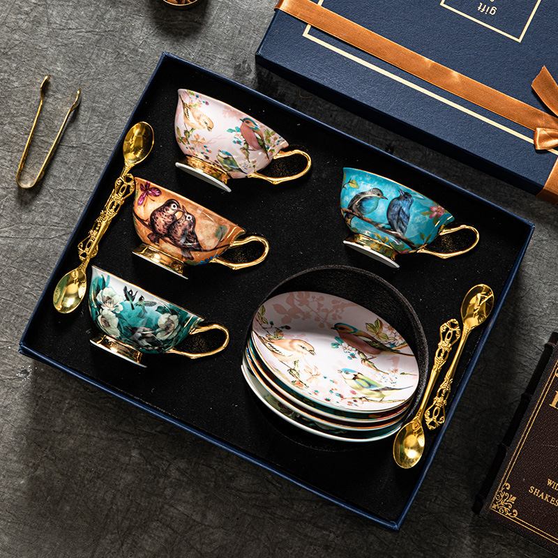 4 color flowers and birds gift box-blue powder