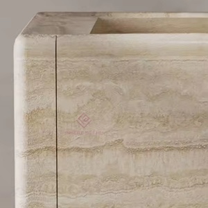 Meuble-lavabo autoportant en pierre de travertin pour salle de bain, design d'angle incurvé pour maison moderne, décoration de maison de luxe - Product Image 6