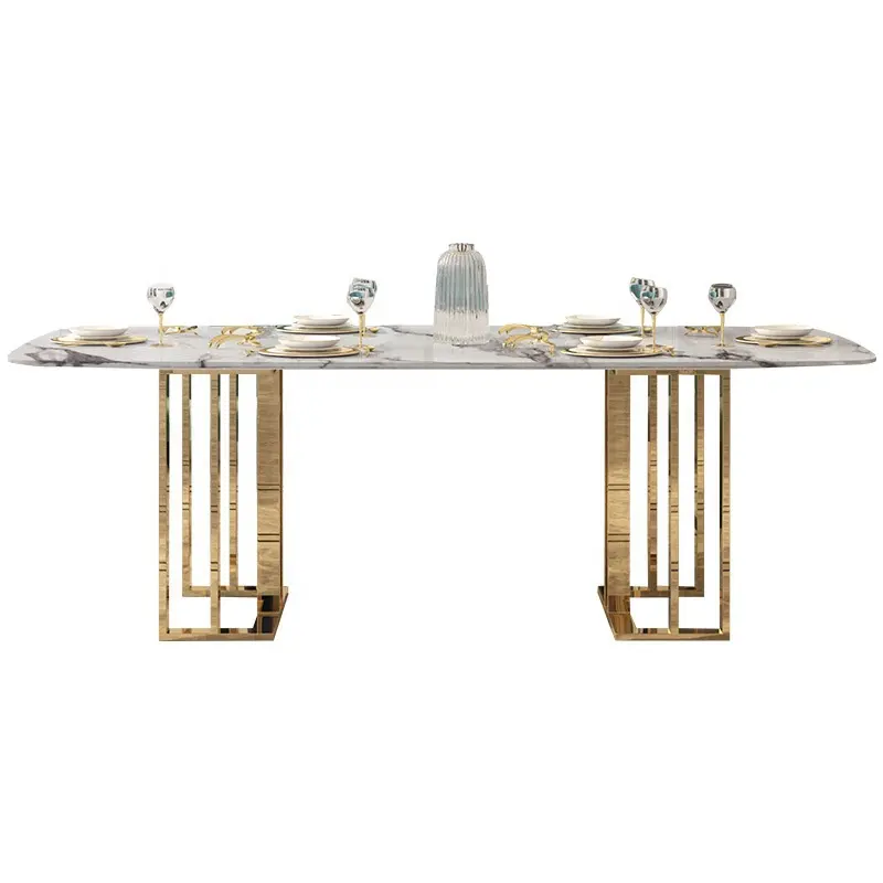 חדש עיצוב אור יוקרה הפוסטמודרנית מינימליסטי מלבני נירוסטה השיש שולחן אוכל וכיסא אוכל חדר
