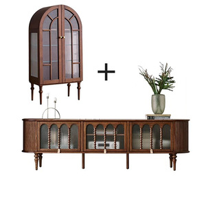 Meuble TV rétro français en bois massif Design moderne Stockage intégré Maison Salon et chambre à coucher Debout au sol Nouveau rétro - Product Image 5