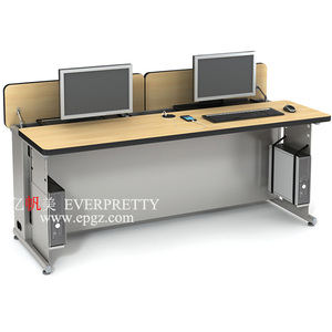 Modern Design <strong>School</strong> <strong>Computer</strong> Room Desk Students Wooden <strong>Computer</strong> <strong>Table</strong> with CPU Holder and Keyboard Tray Double Desk - Product Image 6