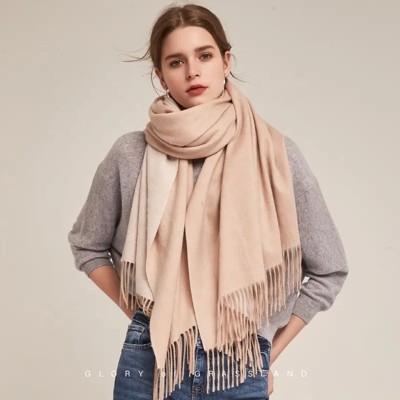 WD-D50 Wholesale 75% Wool Double-sided Winter Scarf and Shawl 2023