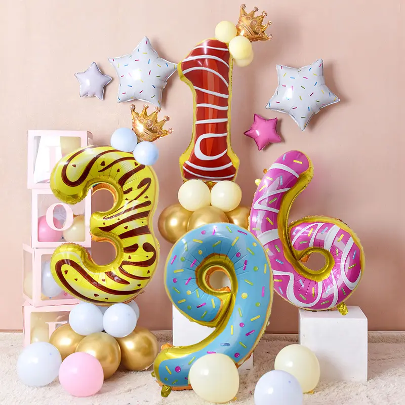 Украшение алюминиевой пленки воздушный шар из фольги Материал 32 дюймов номер пончик большой боковым цифровым обозначением для день рождения