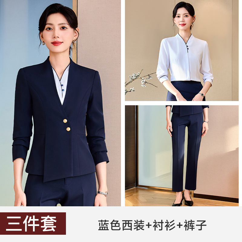 blue suit shirt and trousers