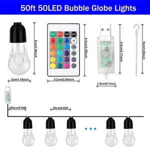 50ft 50 LED 4 режима RGB 16 видов цветов IP65 из водонепроницаемого материала с украшением в виде кристаллов шарики гирлянды с пультом дистанционного управления для рождества для дома и улицы - Product Image 2