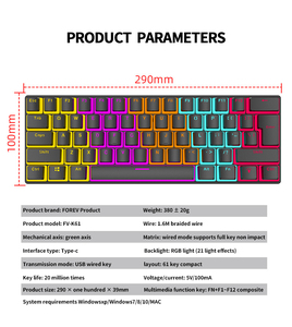 Oem Usb 61 <strong>Keys</strong> Wired Rgb Led Mechanical Mobile Gaming <strong>Keyboard</strong> for Gamer Desktop <strong>Computer</strong> - Product Image 5