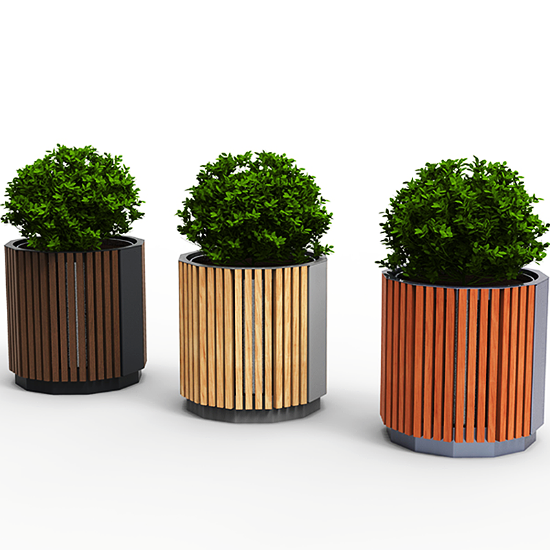 High Quality Factory Modern Center Mall Garden Park Street Station Outdoor Standing Planter Wood Flowerpot