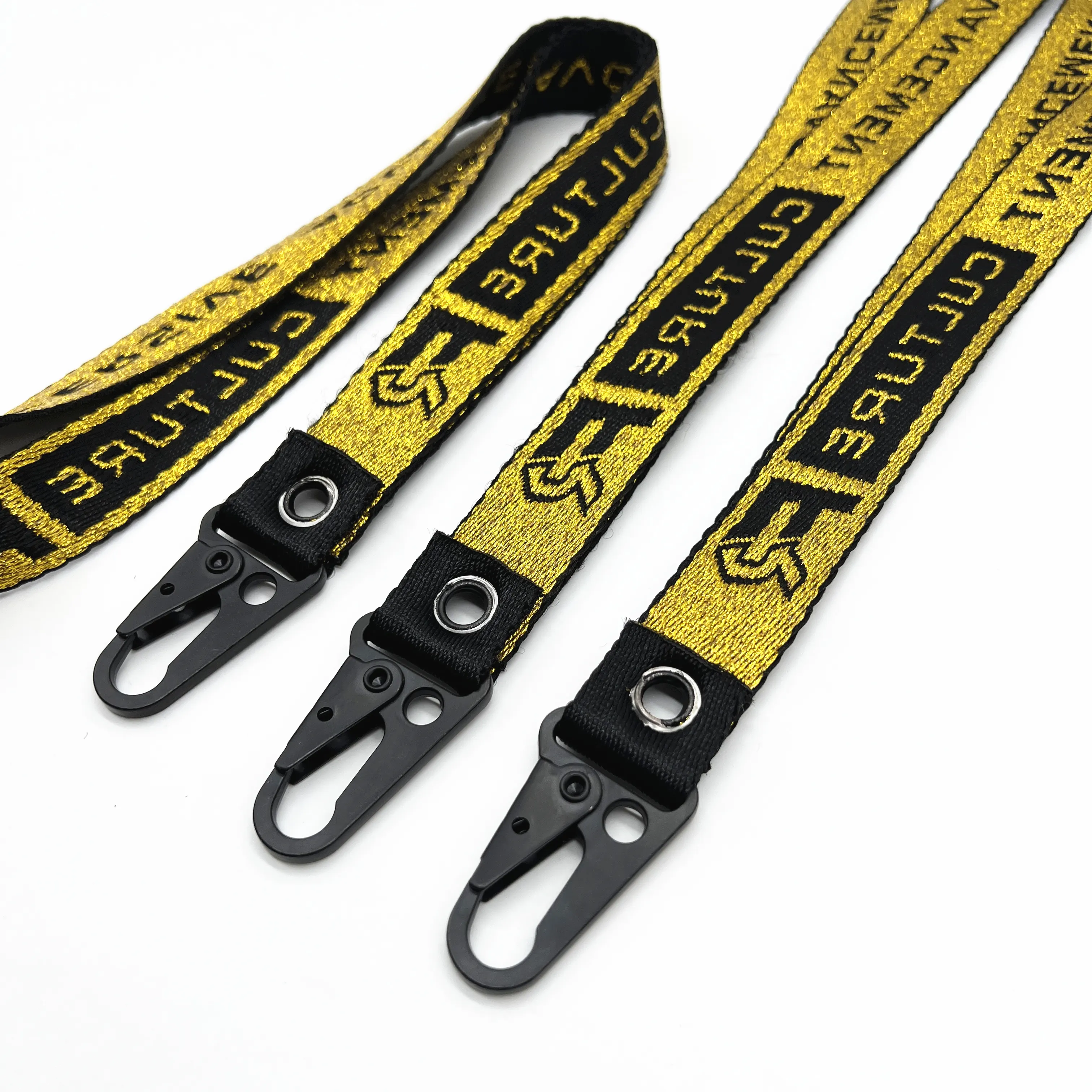 High Quality Premium Thick Gold Logo Woven Lanyard