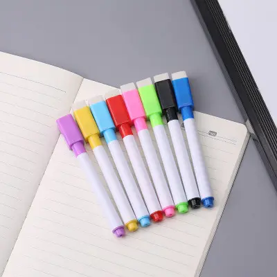 Özel yüksek kaliteli manyetik beyaz tahta kalem promosyon renkli beyaz tahta kalem silgi ile