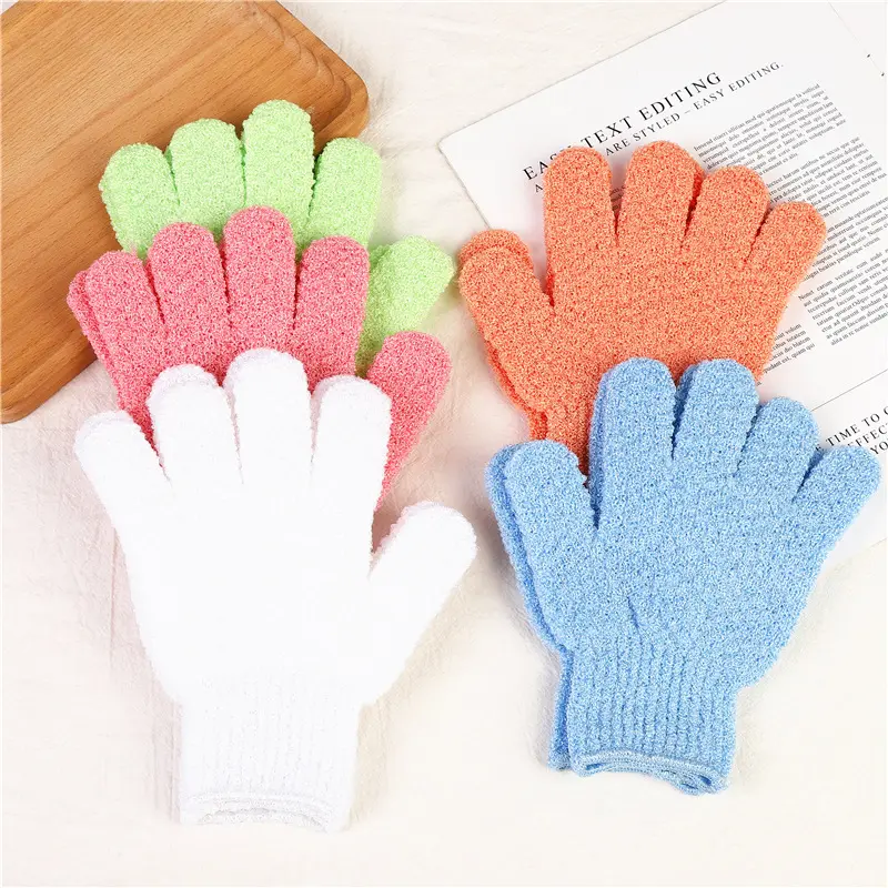 Logo Scrubbing Bath Mitt Brush Guantes de ducha Rosa Exfoliante Rayas negras Mitones de baño Jabón Cuerda Guantes de ducha para mujeres