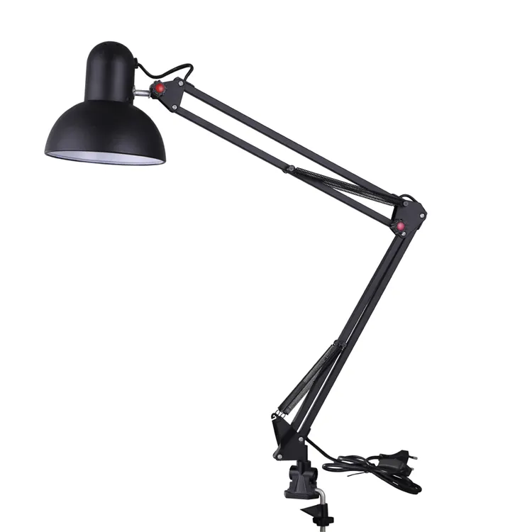 Lámpara led de mesa de lectura de hierro forjado, abrazadera de brazo oscilante, lámpara de mesa