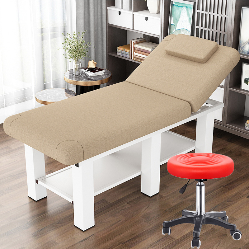 Taburete de lino beige con patas cuadradas, 185*70cm, con asiento.