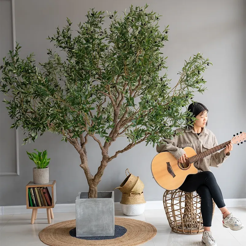 Planta de imitación alta, árbol de seda de topiario de imitación en maceta para decoración de entrada interior, regalo de oficina en casa al aire libre, olivo artificial