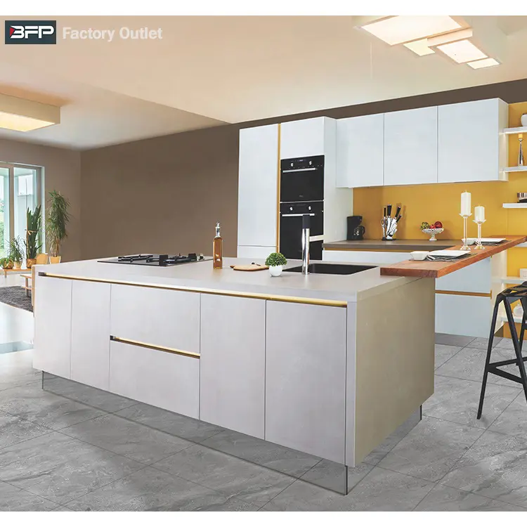 Пользовательский кухонный Остров модульный маленький кухонный блок простой белый лаковый домашний кухонный шкаф