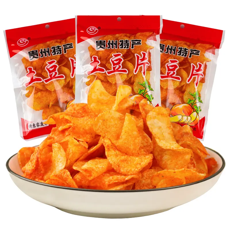 Vente en gros de snacks chinois, chips exotiques, légumes, snacks épicés, flocons de pommes de terre, aliments gourmets, frites françaises, 50g