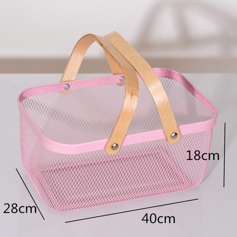Grand panier à main en fer rose