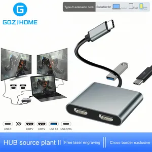 4合1 4k双显示器高清电视视频Type-C集线器扩展坞USB C到双4k高清电视MST适配器，带2个高清电视USB 3.0和PD - Product Image 5