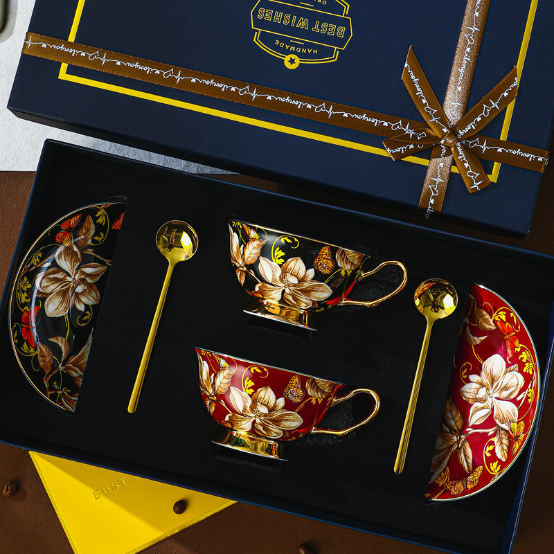 กล่องของขวัญยาวช้อนจานรองสองถ้วย