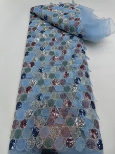 Ni. Ai phong cách mới mô hình tròn sáng bóng <span class=keywords><strong>sequin</strong></span> ren vải lưới <span class=keywords><strong>sequin</strong></span> đính cườm ren lưới vải quần áo phụ kiện vải ren - Product Image 4