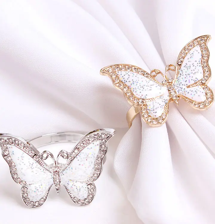 Portatovaglioli con perline di cristallo argento accessori per portatovaglioli serie di insetti a farfalla in oro placcato all'ingrosso