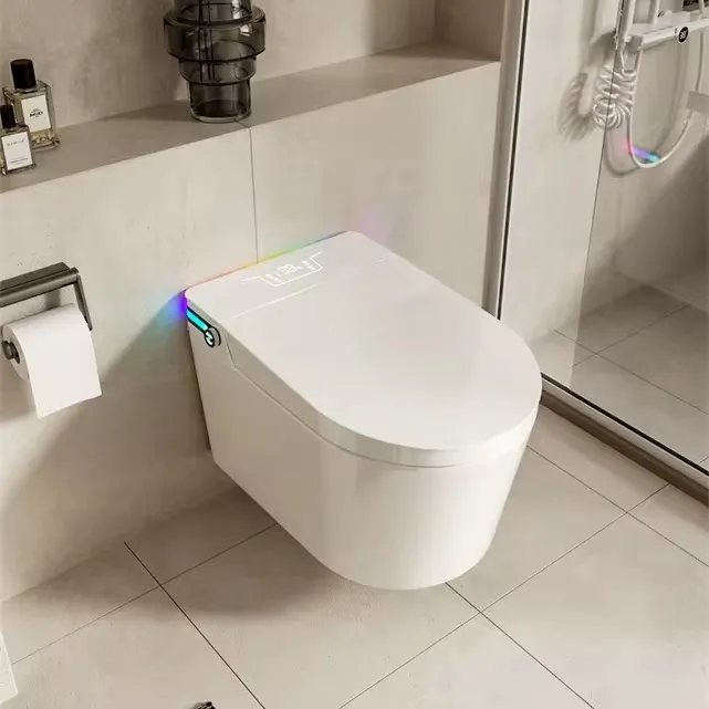 2024 fascia alta bianca appesa a muro appesa in ceramica intelligente elettrico intelligente wc bagno automatico led digitale a parete wc