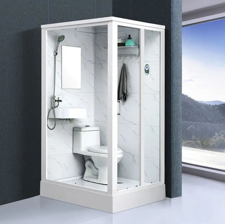 통합 욕실 포드 조립식 욕실 화장실 및 샤워 세트 모듈 식 욕실이있는 전체 샤워 실