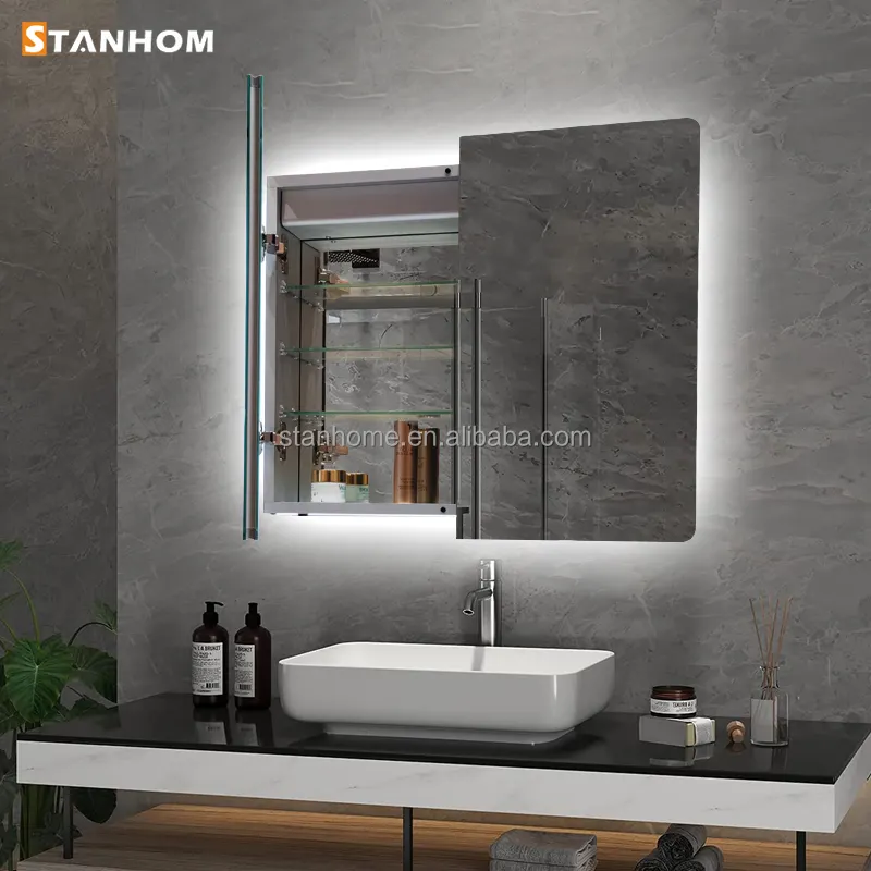 STANHOM moderno salone di bellezza bagno armadietto a specchio in metallo con luci