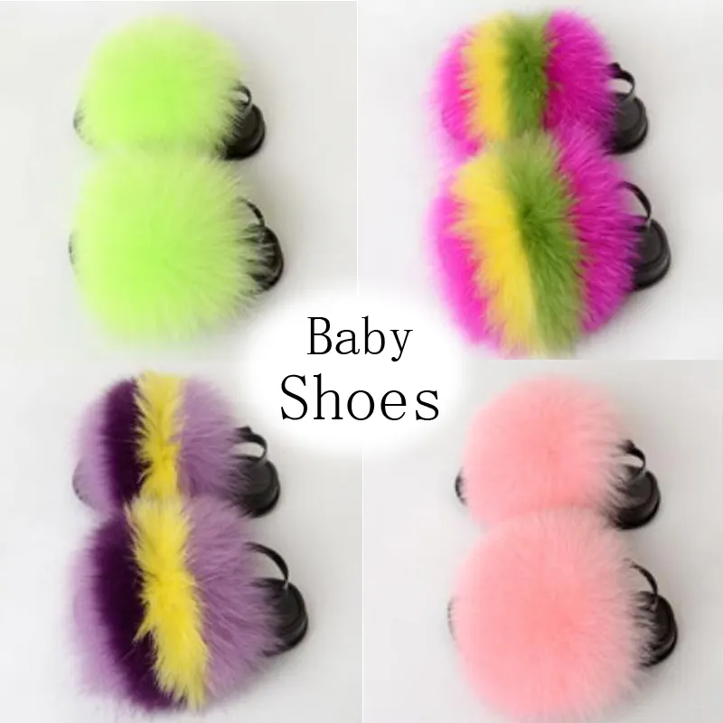New Children Faux Fur Slides With Straps Toddler Slippers Kids Fake Fur Slippers Girl Furry Home Flip Flops