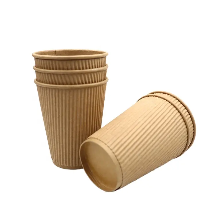 Vasos biodegradables personalizados para llevar, vasos de papel para bebidas calientes de 12 OZ, vasos desechables de papel de pared de ondulación, tapas calientes de 80/90mm