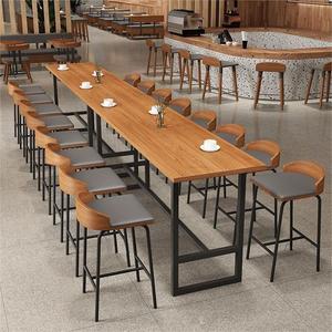 现代简约快餐咖啡店前台餐厅木质吧台凳和桌子组合家具 - Product Image 2