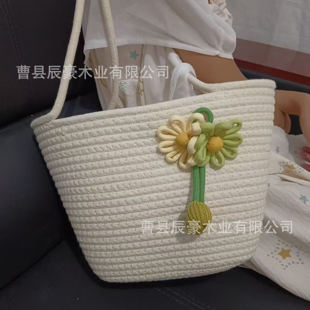 Sac bandoulière/sac fourre-tout à double motif floral - beige