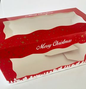 4 X kırmızı noel Yule Log derin kıymalı pasta şenlikli pencere pasta kutuları festivali hediye kutusu kağıt ambalaj dikdörtgen kutuları - Product Image 4