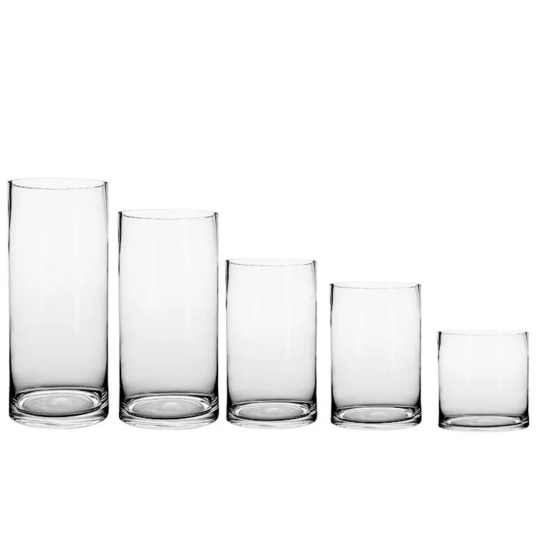 Großhandel zu Hause dekorative hohe Form klare klassische Glaszylinder Vase Glas Blumenvase