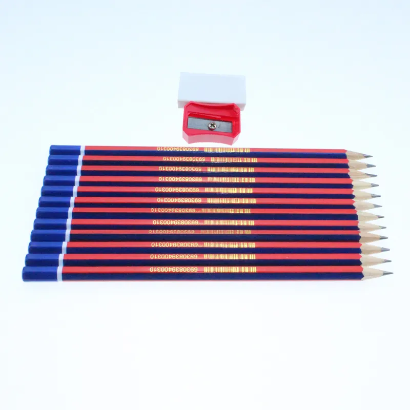 Lápis de madeira listrado azul e vermelho, de alta qualidade para estudantes escrita