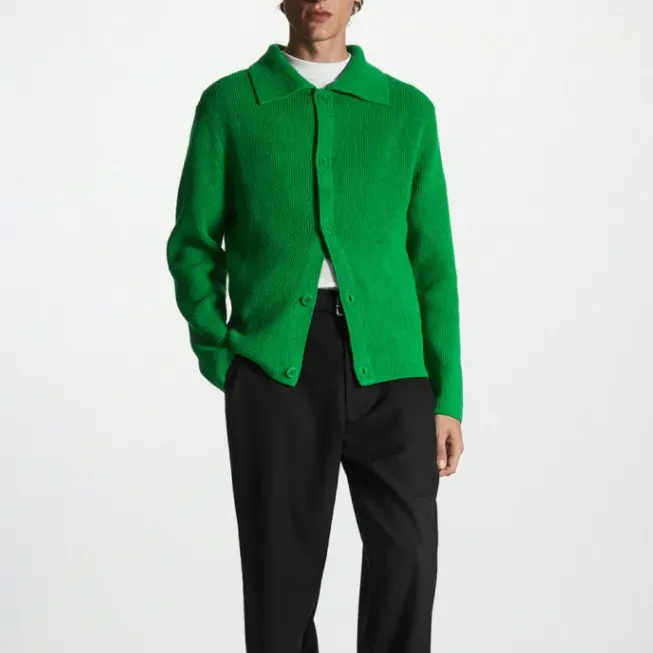 Cárdigan de lana de Cachemira bordado para hombre, suéter estándar, Jersey suave, personalizado, cuello en punta, Chaqueta de punto, polo verde