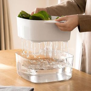 Multi-functional Home Kitchen Accessories Double-layer PET Drain Basket Plastic Vegetable Basin Fruit Strainer Dish Storage Box - Product Image 4