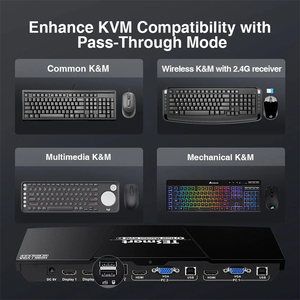 TESmart 2端口双显示器KVM交换机套件HDMI VGA 4K60Hz带EDID仿真K & M直通2x2 KVM交换机 - Product Image 3