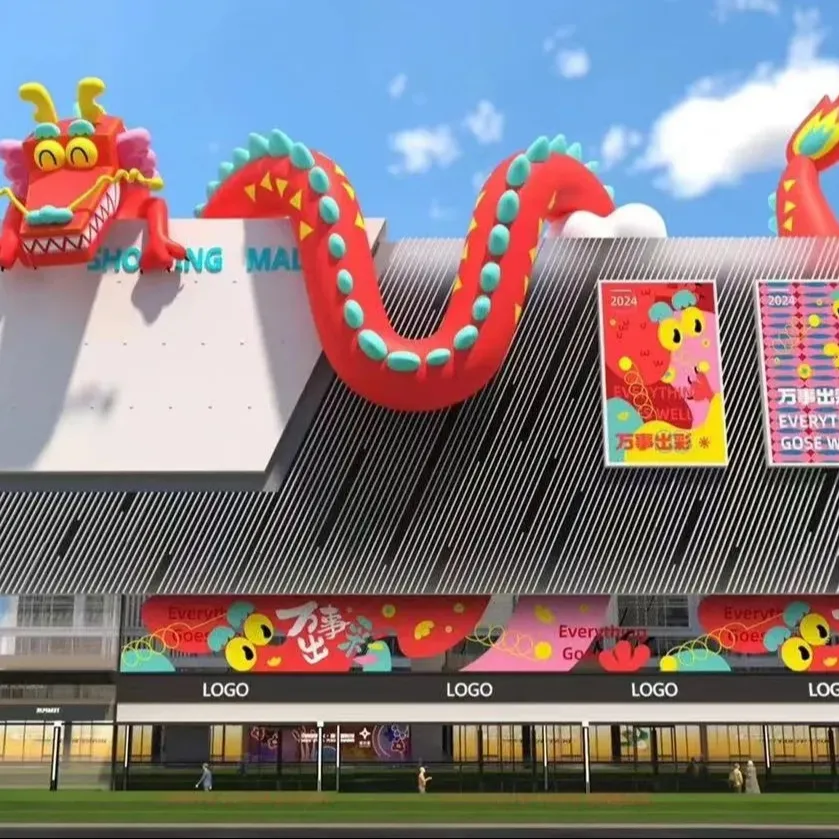 Tùy chỉnh khổng lồ trang trí Lễ Hội Mùa Xuân Inflatable rồng năm linh vật Inflatable phim hoạt hình màu đỏ linh vật rồng