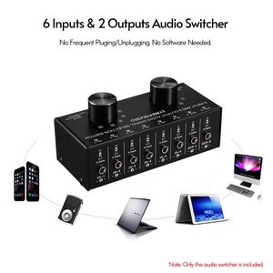 LYNEPAUAIO 6-In-<strong>2</strong>-Out Audio <strong>Switcher</strong> Two-Way Audio Signal Selector Box <strong>Splitter</strong> Distributor with 3.5mm Audio <strong>Input</strong> &amp; <strong>Output</strong>