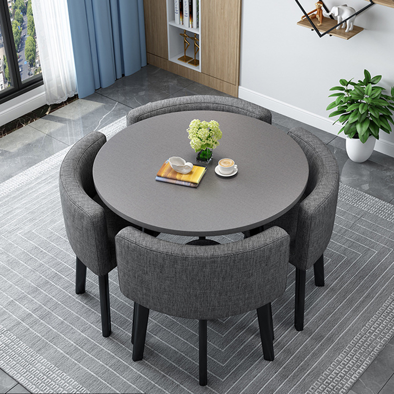 Gray round table + dark gray fabric chairs