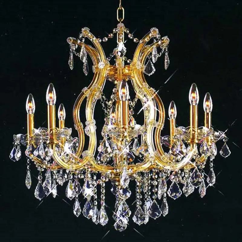Candelabros de cristal Maria Theresa tradicionales de oro europeo de alta calidad para proyectos hoteleros