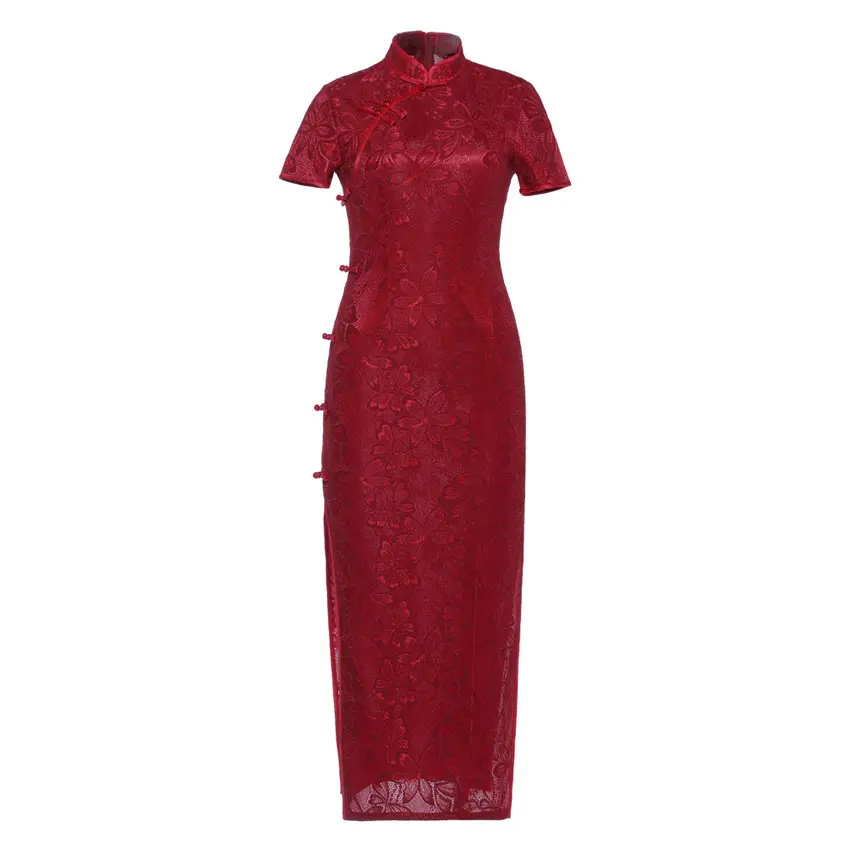 Gran oferta 2024, Vestido largo de cumpleaños de estilo chino para mujer, cheongsam tradicional de manga corta con cuello levantado, qipao, vestidos de mujer