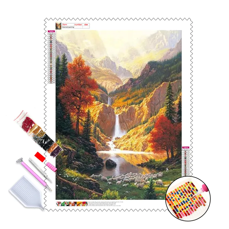 Pintura de diamante para paisagem, cachoeira, montanha, árvore de bordo, DIY, pintura personalizada com diamantes, broca AB, strass, imagem para decoração de casa