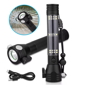 Yüksek güç şarj edilebilir güneş enerjisi meşale ışık acil kendini defansif emniyet çekiç emniyet kemeri kesici T6 led el feneri - Product Image 1