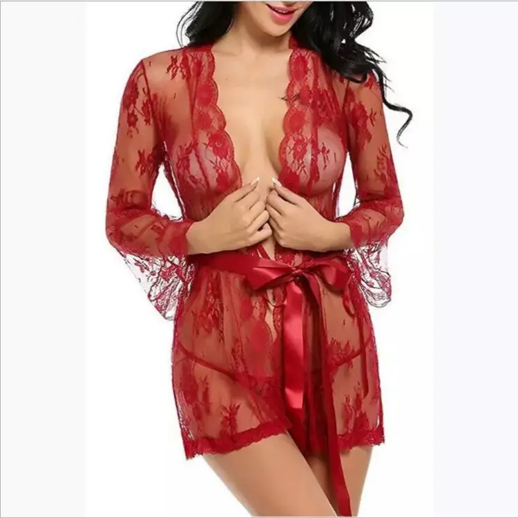 Delle donne Del Merletto Kimono Della Biancheria Sexy Della Maglia Baby doll Floreale Veste Da Notte