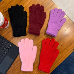 女女孩高弹性素色纯色针织秋冬舒适兔毛安哥拉模糊手套 - Product Image 1