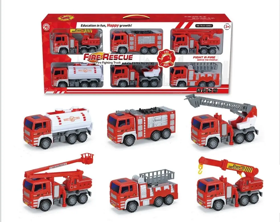 뜨거운 판매 6pcs 플라스틱 소방차 트럭 장난감 다이 캐스팅 소방차 장난감 어린이 선물